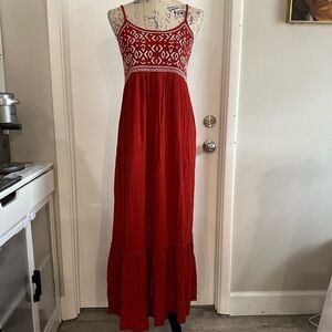 Sim & Sam Burnt Red Boho Maxi Rayon Dress Size Small